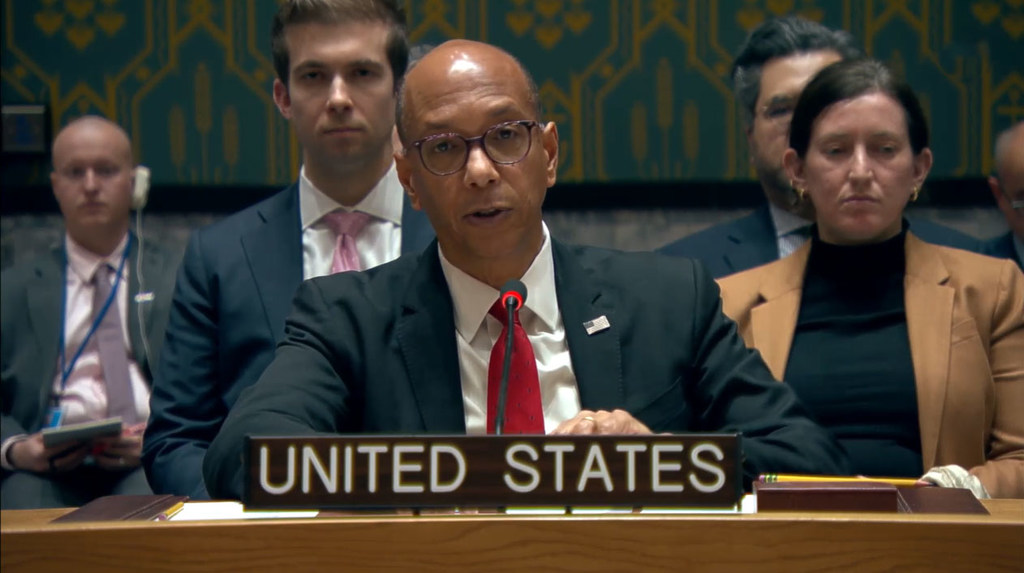 Deputy Permanent Representative Robert A. Wood of the United States addresses addresses the Security Council meeting on threats to international peace and security.