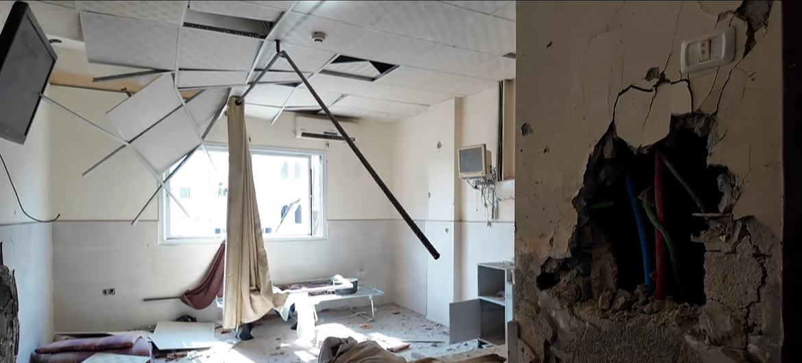 Part of the destruction that affected Al-Amal Hospital in Khan Younis.