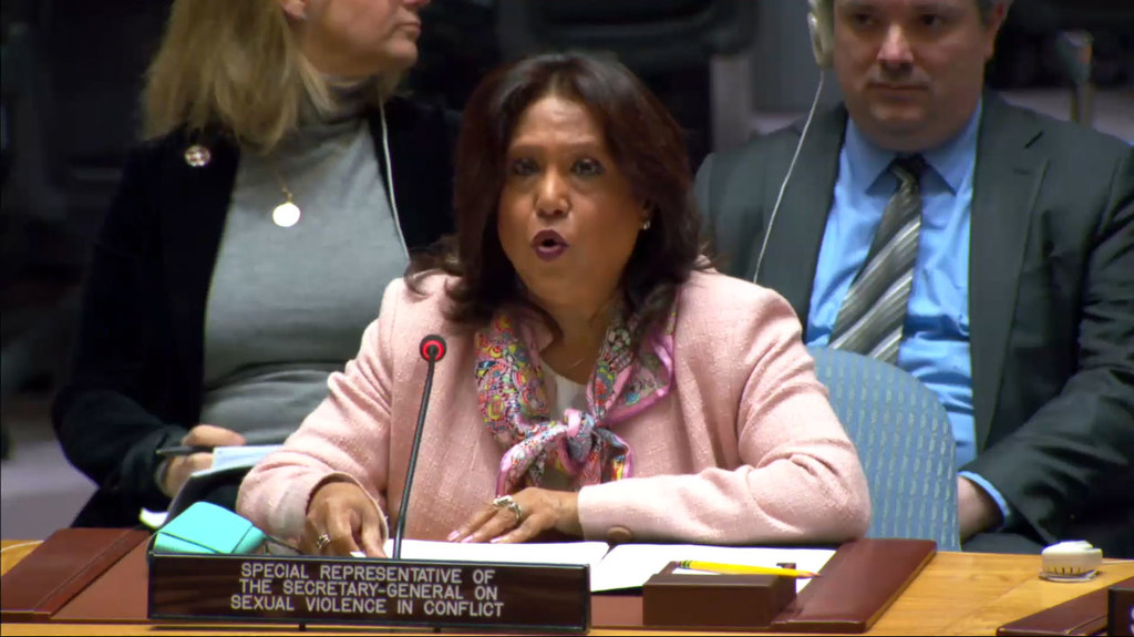 Pramila Patten, Special Representative of the Secretary-General on Sexual Violence in Conflict, briefs UN Security Council members on the situation in the Middle East, including the Palestinian question.