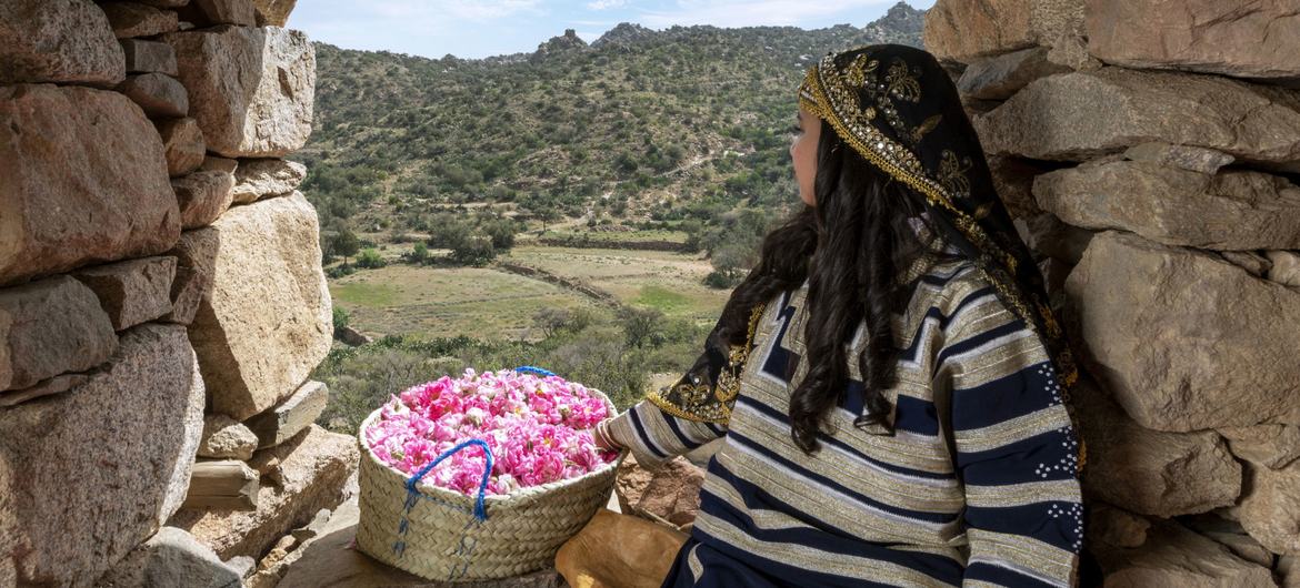 A local girl from Taif, Saudi Arabia, wearing the traditional dress of the region.